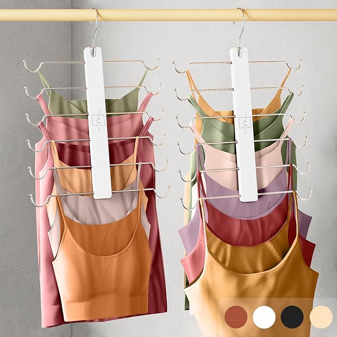 MORALVE European Beechwood Tank Top Hangers with 360Â° Swivel Hook - 2 Pack Space Saving Sports Bra and Cami Hanger for Closet - Hanging Tank Top and Bra Organizer for Space Saving Closet Organization