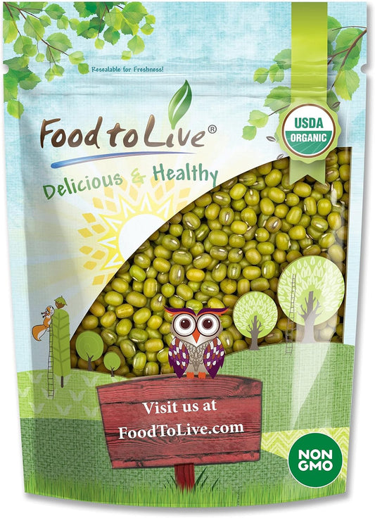 Food to Live Organic Mung Beans, 3 Pounds – Non-GMO, Whole Dried Beans, Green Gram, Sproutable, Kosher, Sirtfood. Good Source of Fiber and Protein.