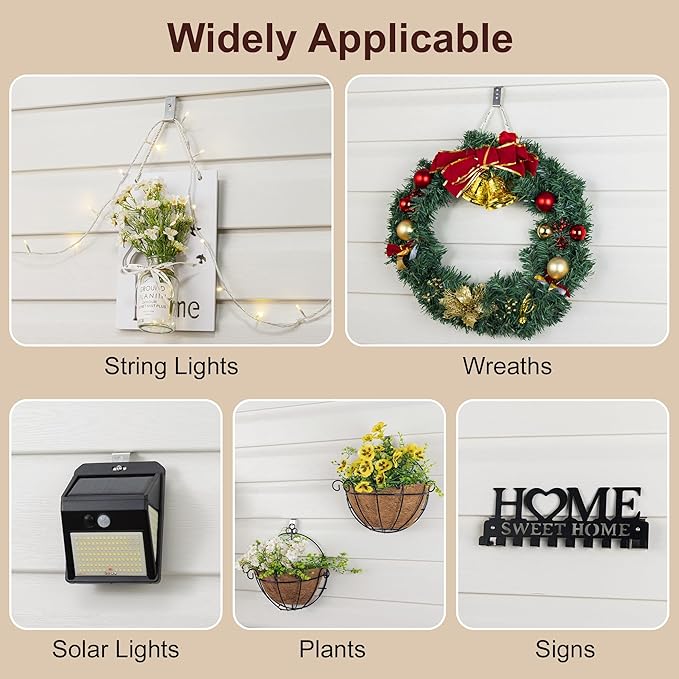 Antimbee Vinyl Siding Hooks, 8 Pack No Hole Siding Hooks Hanging Outdoor Camera Mount, No Tools Vinyl Clips Hangers for String Lights Wreaths Signs Plants, Damage-Free Weatherproof Stainless Steel