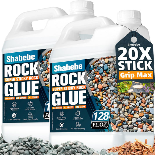 Shabebe Rock Glue for Landscaping â 2 Gallon Mulch Hold with Grip Max, Strong Adhesion& Max Coverage Gravel Binder for Rocks, Gravel & Pine Straw, Covers Up to 3X Area, Fast-Drying & Weather-Resistant