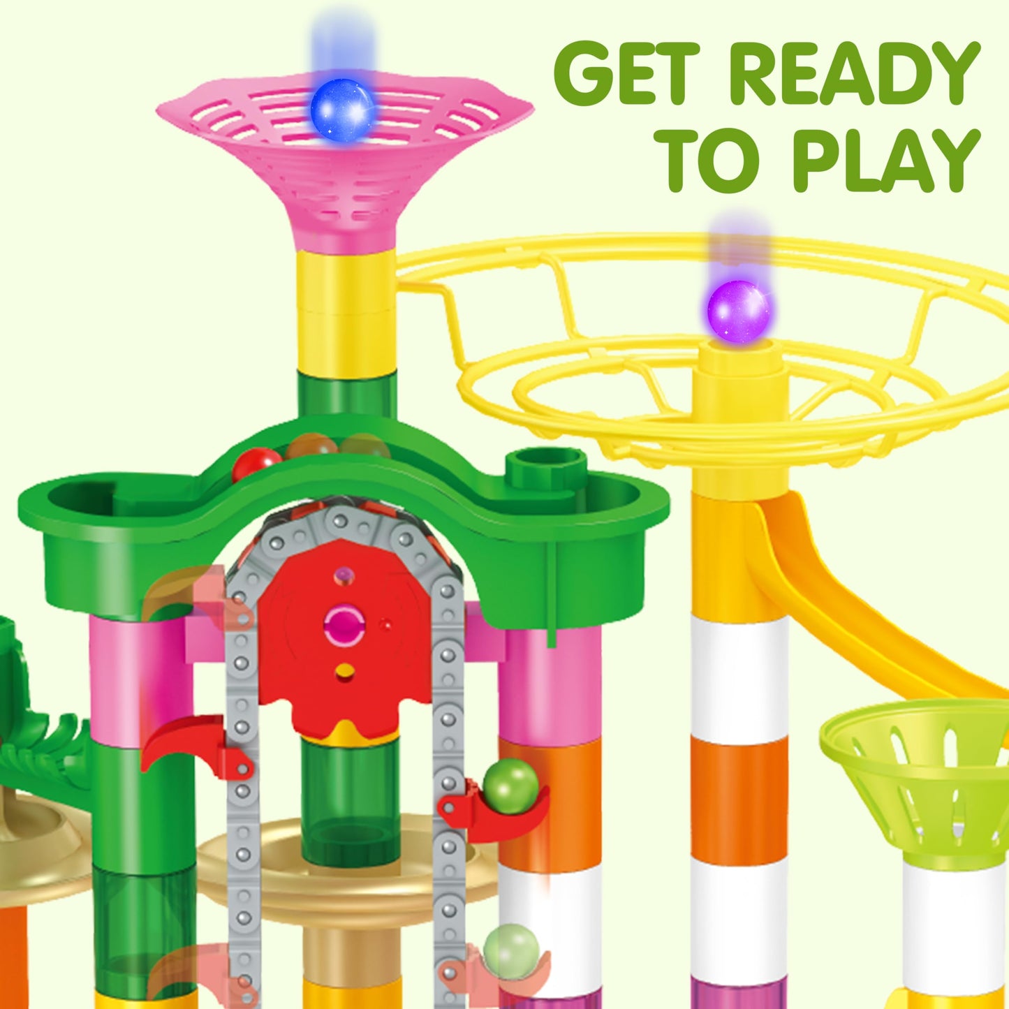 JOYIN 236Pcs Glowing Marble Run with Motorized Elevator- Construction Building Blocks Toys with 30 Glow in The Dark Plastic Marbles, Easter STEM Gifts for Boys and Girls