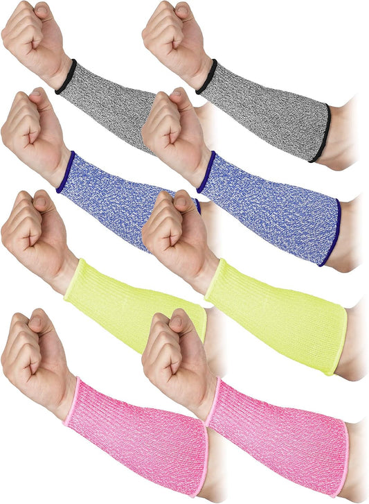 SATINIOR 4 Pairs Cut Resistant Arm Sleeves Level 5 Arm Protectors for Thin Skin and Bruising Safety Protective for Men Women(Grey, Blue, Pink, Yellow)