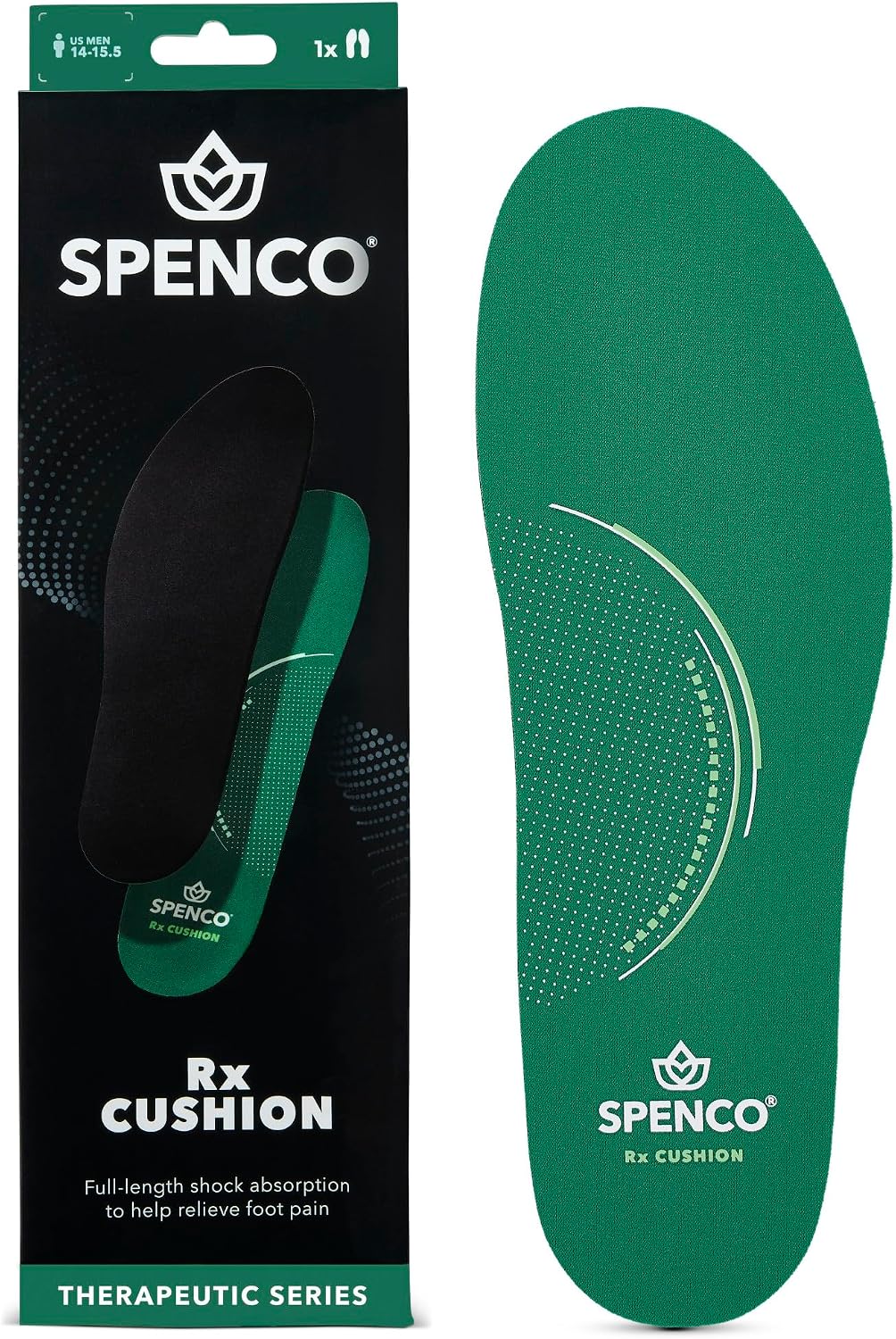 Spenco Rx Comfort Thin Lightweight Cushioning Orthotic Shoe Insole, Green Women's 9-10.5/Men's 8-9.5