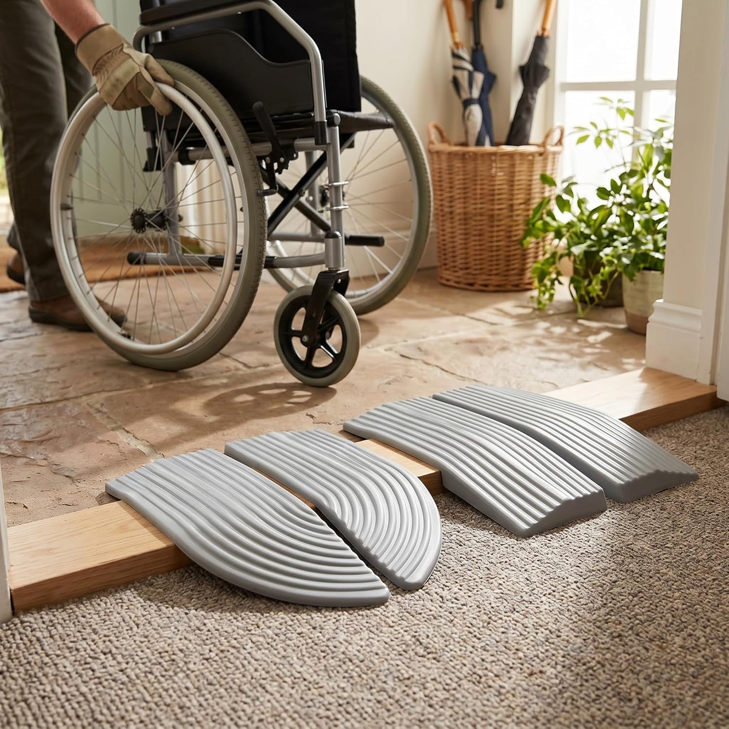 Universal Rubber Door Sill Threshold Protect for Wheelchair Stairs Assembly Non Slip (Grey)