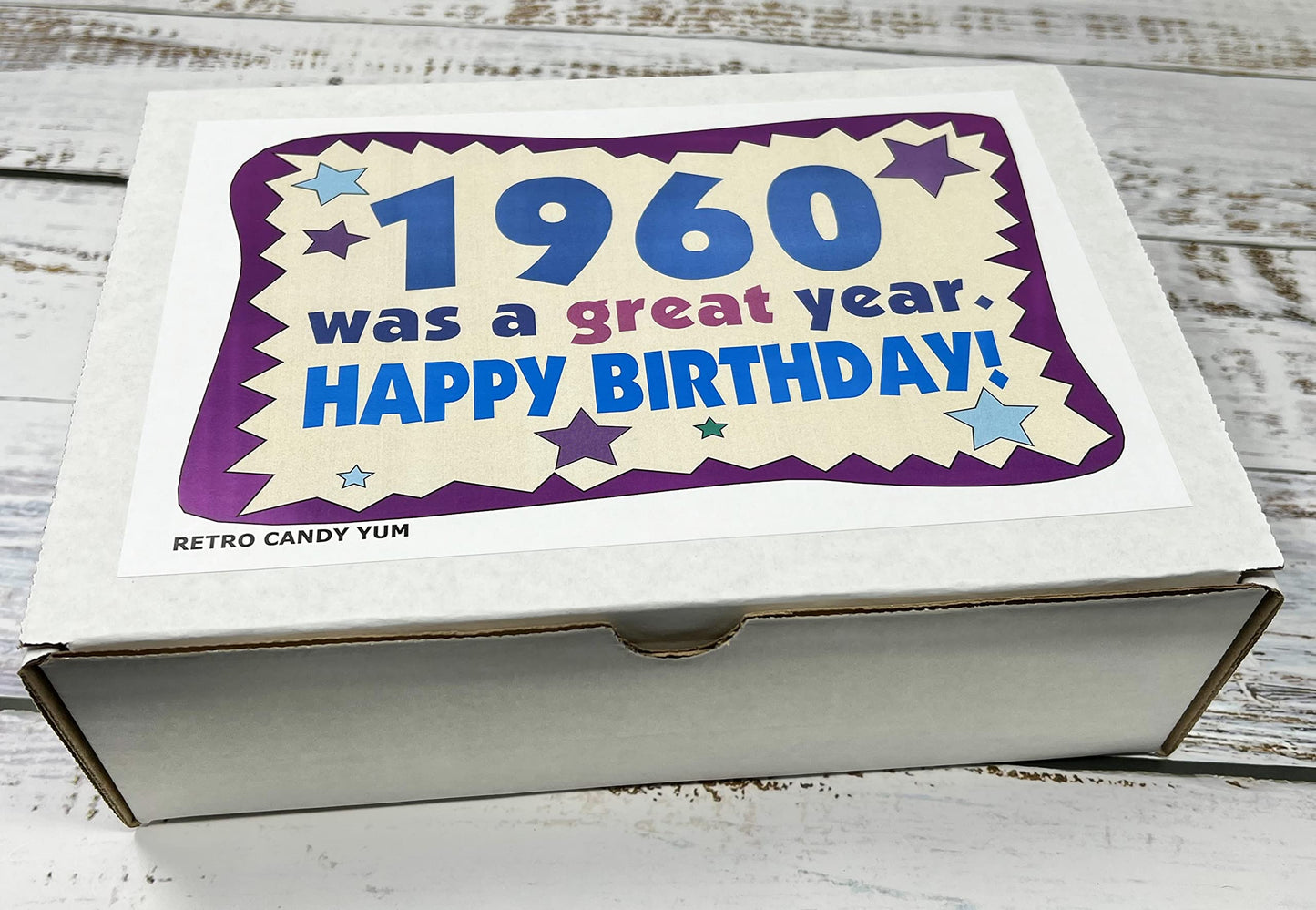 RETRO CANDY YUM ~ 1960 65th Birthday Gift Box Nostalgic Candy Mix from Childhood for 65 Year Old Man or Woman Born 1960 Jr