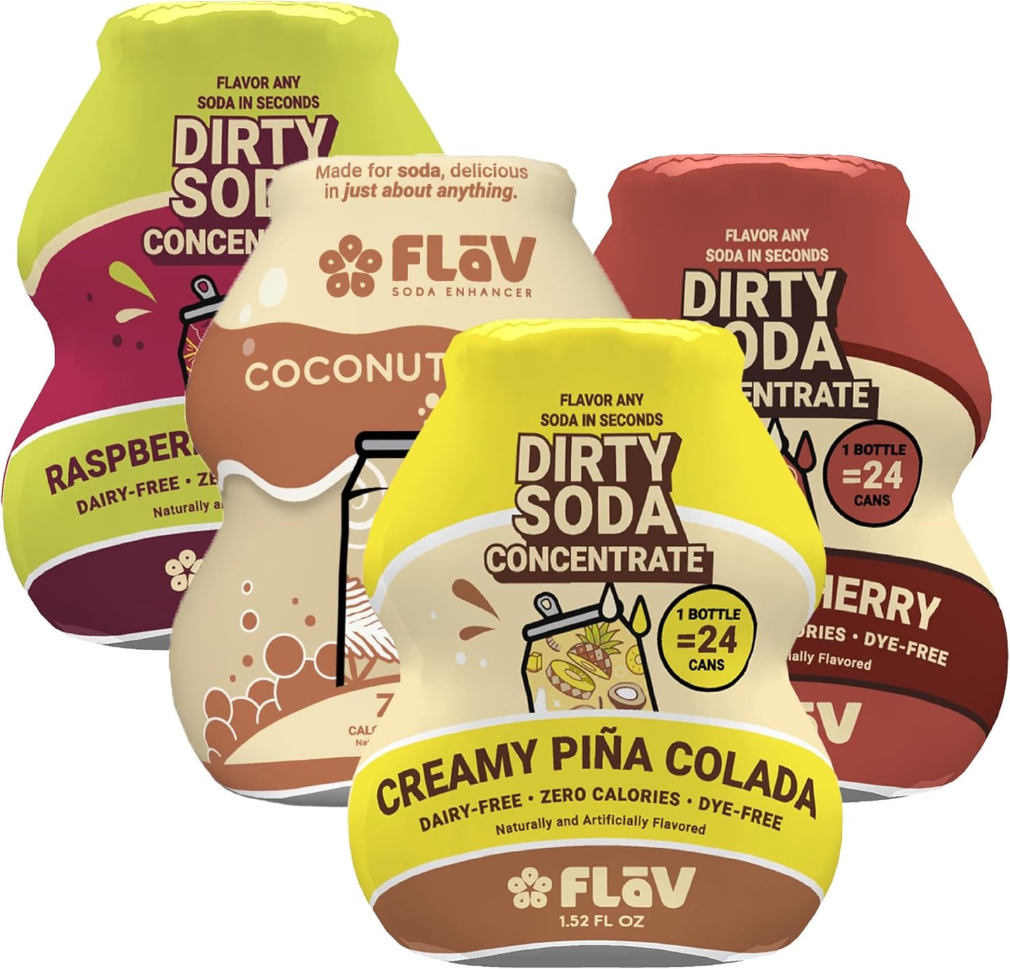 Flāv Dirty Soda Syrup | Tropical Variety Flavor Pack of Soda Enhancers | 1.5 Fl Oz | 4 Count