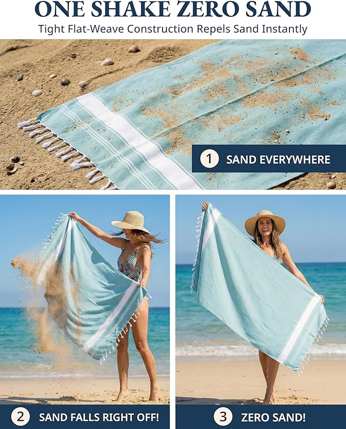 LANE LINEN Extra Large Beach Towel, Beach Towels Oversized, Pre-Washed, No Shrink, Quick Dry Pool Towels, Stylish Light Beach Towel for Women, Absorbent & Sand Free Towel, 39"x71" - Aqua
