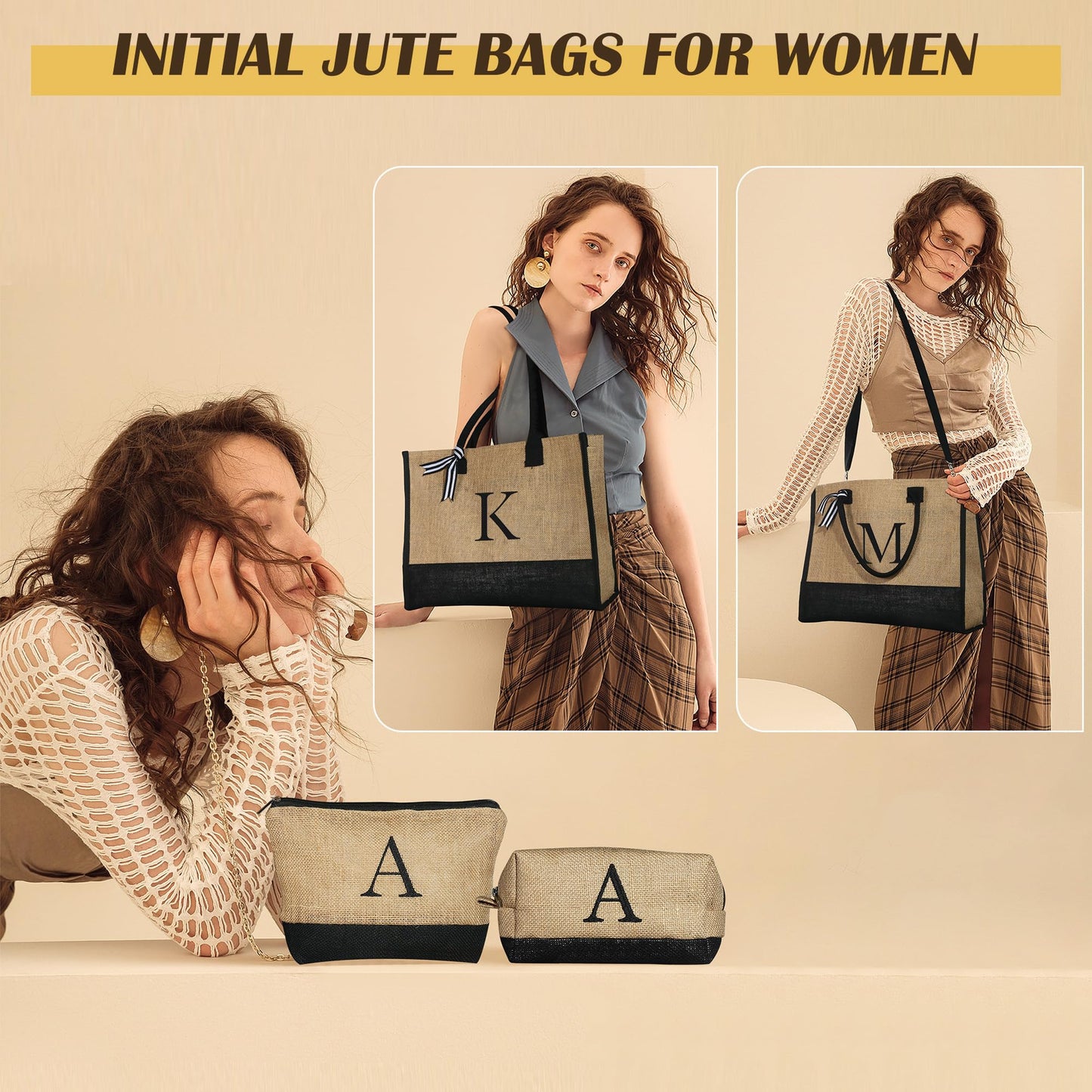 YOOLIFE Personalized Gift Beach Tote Bag, Best Friend Birthday Gifts Teacher Appreciation Wife Girlfriend Birthday Gifts for Women Sister Aunt Mom Grandma Wife Friend Gift for Women Her Letter S