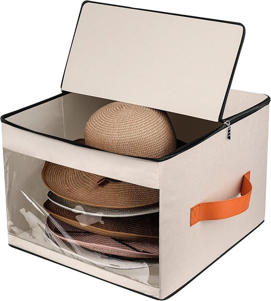 Upgraded Hat Storage Box for Women & Men,Closet Hat Boxes Organizer Bag with Dustproof Lids,Cowboy Hat Box,Hat Carrier Case For Travelï¼beigeï¼