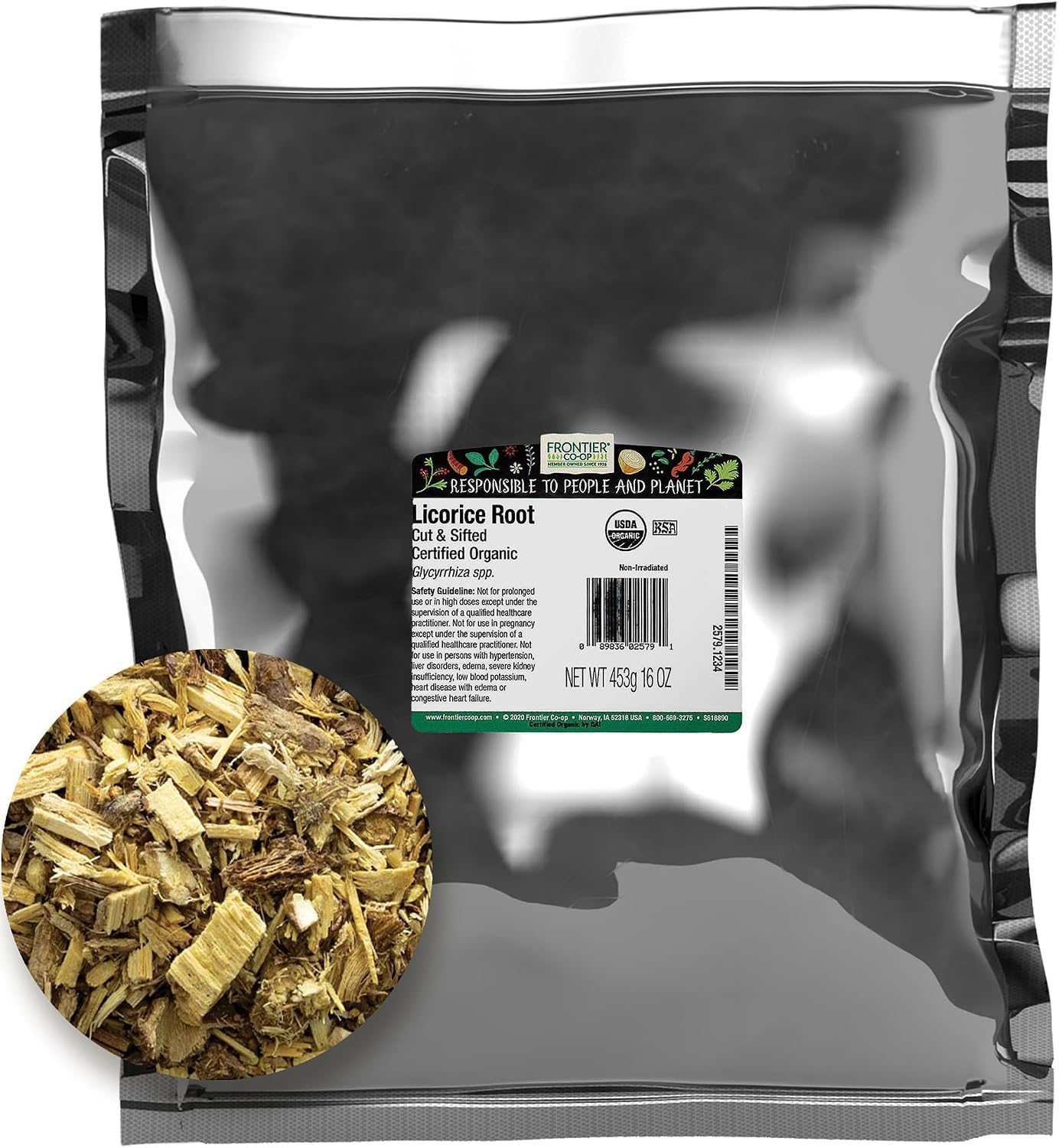 Frontier Co-op Licorice Root, Cut and Sifted, Certified Organic, Kosher | 1 lb. Bulk Bag | Glycyrrhiza species