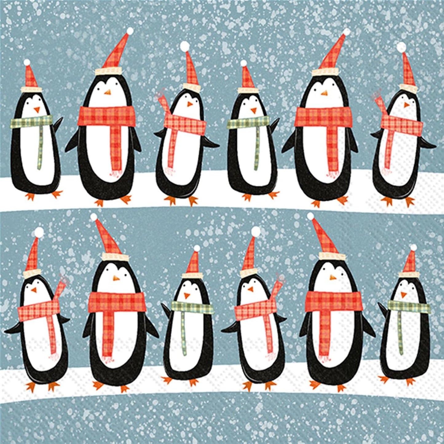 IHR Ideal Home Range Cocktail Napkins Disposable 3-Ply Paper Party Napkin Pack, 5" x 5", Christmas Penguins, 20-Count