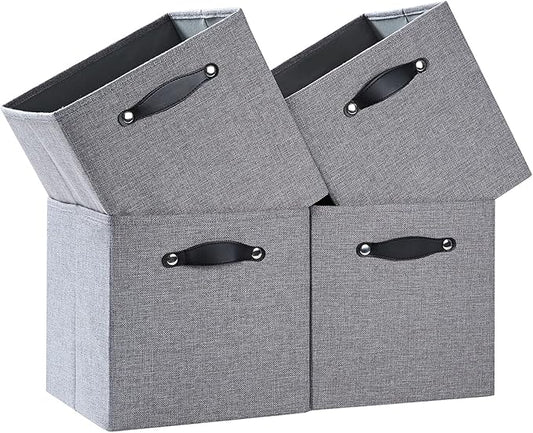 Foldable Fabric Storage Bins Cubes, 13x15x13 Inch Kallax Cubby Bins with Dual Handles, Dim Gray, 4 Pack