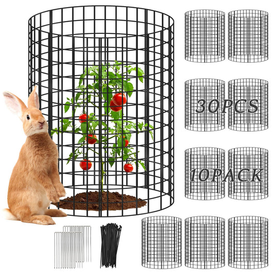 10 Packs Plant Protectors from Animals, 30Pcs 12"x 16" Large Metal Wire Mesh Garden Plant Cages for Outdoor Gardening, Chicken Wire Cloche Plant Cages for Rabbits with Zip Ties & Stakes(Black)