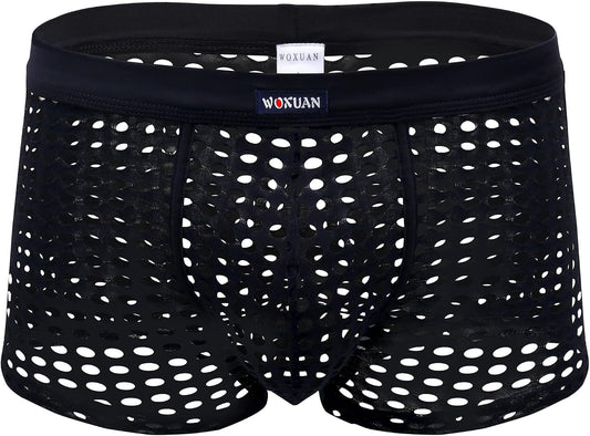 Panegy Men's Muscle Shorts Fishnet Openwork Boxer Shorts Workout Running Gym Mesh Hot Shorts Swim Trunks