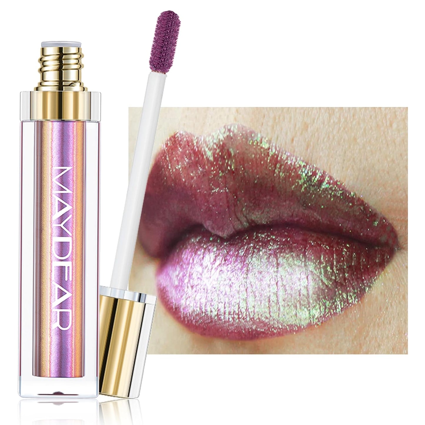 Maydear Chameleon Lipstick â Metallic Multichrome Lipstick, Long-Lasting, Fuchsia Green (08)