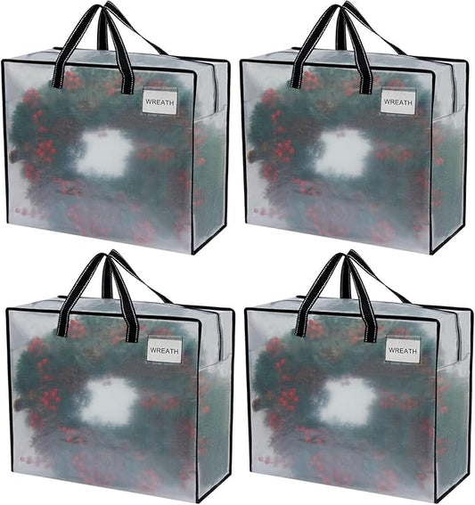 VENO 4 Pack Moving Bags, Christmas Storage Containers, Storage Totes, Zipper On Top, Sturdy, Storage Bags for Camping, Clothes, Bedding, Comforters, Pillows (22 Gallon Clear, 4 Pack)