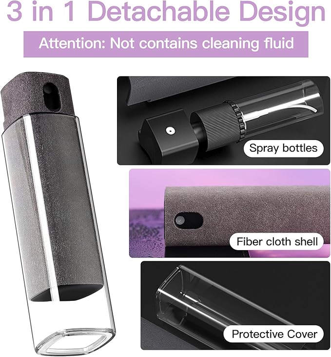 CUIUD Screen Cleaner Kit, Two in One Screen Cleaner Spray and Wipe, Touchscreen Mist Cleaner Spray Bottle for Phone/Laptop/Tablet/TV/Monitor/Car Screens(Grey)