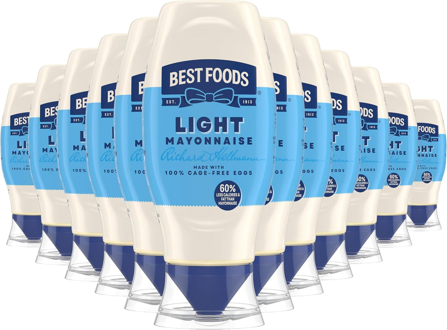 Best Foods Light Mayonnaise 12 Pack Squeeze Bottle For A Creamy Sandwich Spread or Condiment Made With 100% Cage-Free Eggs 11.5 oz