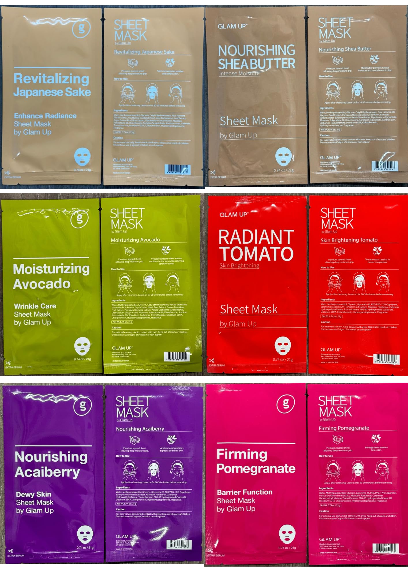 GLAM UP Premium Facial Sheet Mask 12 Combo (Pack of 12) | Clean Face Masks Skincare, Hydrating Face Masks, Moisturizing, Soothing, Beauty Mask For All Skin Type Variety Beauty Mask Set