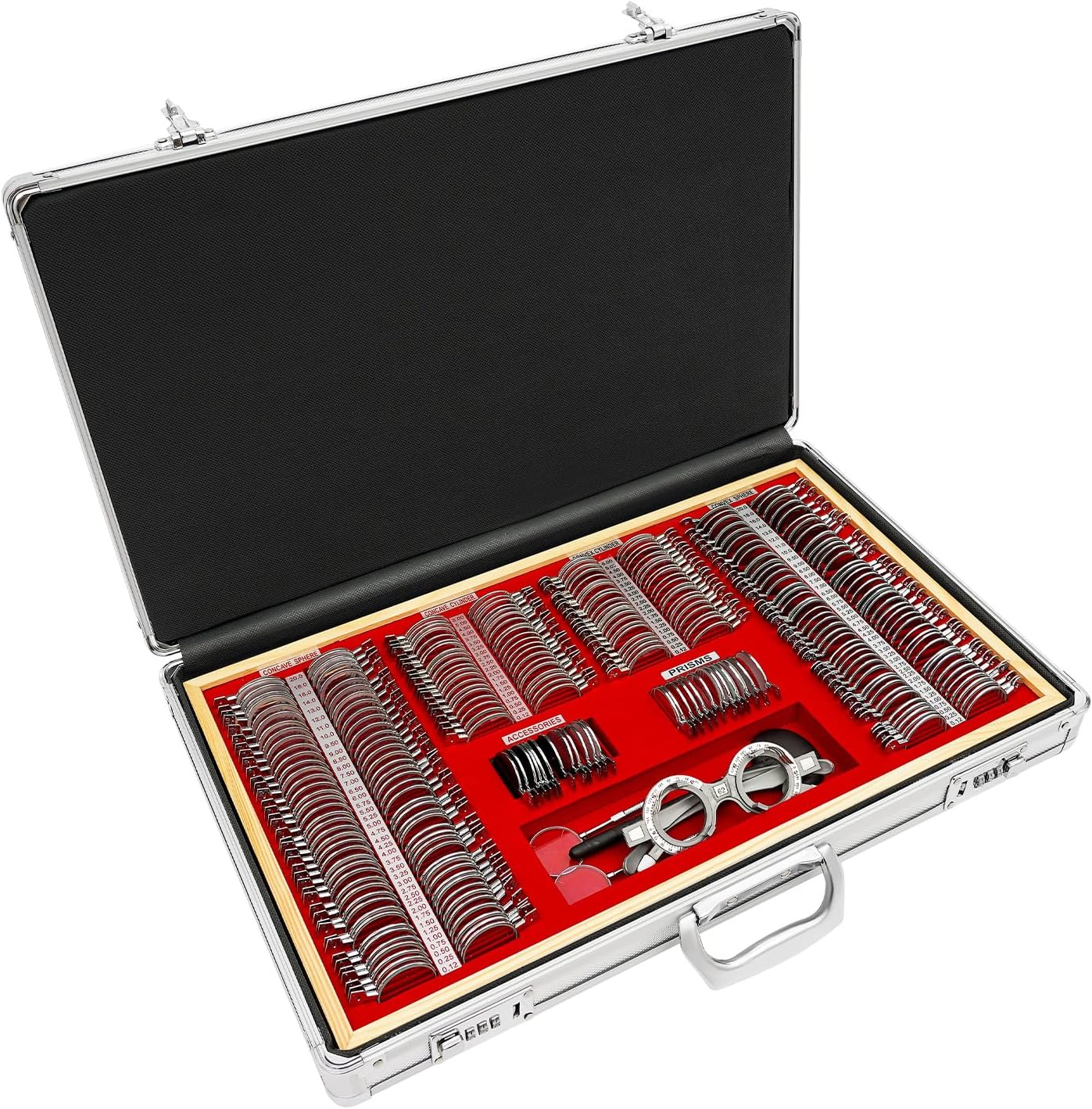 266Pcs Optometry Rim Case Kit, Precise Optical Trial Lens Set Metal Rim Optometry Box Kit with Optometry Test Trial Frame, Professional Eye Protection Accessories Set, 22.4 * 14.2 * 3.7Inch
