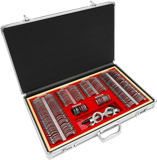 266Pcs Optical Trial Lens Set Optometry Kit Metal Rim Aluminum Box Trial Frame Professional Optometry Case Kit with Optometry Test Trial Frame