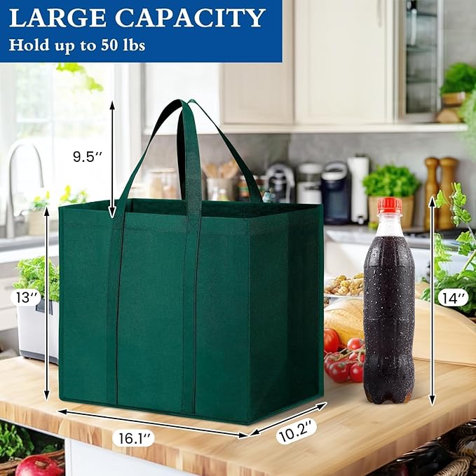 WISELIFE Reusable Grocery Shopping Bags 10 Pack Large Foldable Tote Bags Bulk,Eco Produce Bags with Long Handle for Shopping Groceries Clothes(5 Assorted Colors)