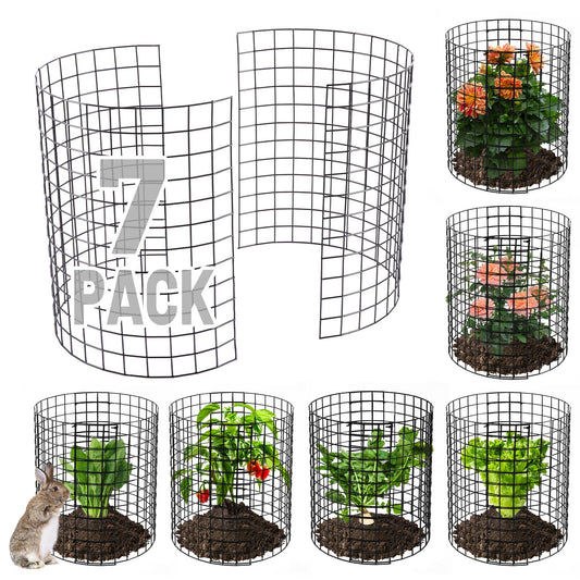 12-gauge Wire Pre-Bent Quick Setup Plant Protectors from Animals -14''H *13''Dia Chicken Wire Plant Cages to Keep Rabbits Deers Squirrels Out, Garden Bunny Barricades with Zip Ties Stakes, 7Pack