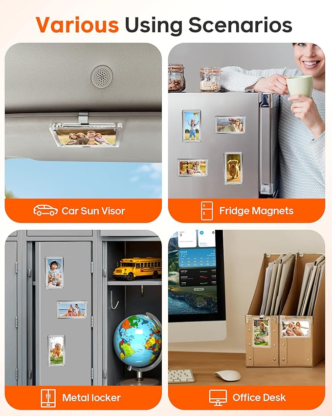 4 Pack Magnetic Car Picture Holder – 2.4"x3.5" Clear Acrylic Car Visor Photo Clip for Polaroid Go & Instax Mini, Versatile Car Picture Frame| Perfect Car Photo Holder Gift for Drivers