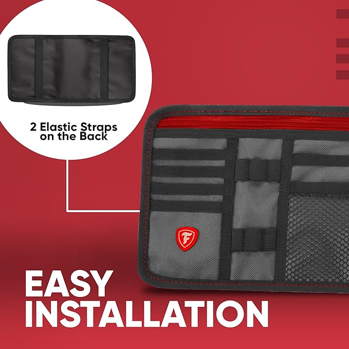 Firestone 2-Pack Car Sun Visor Organizer | 8 Compartment Car & Truck Visor Organizer with Holder & Slots for Sunglasses, License, Registration & More, Charcoal
