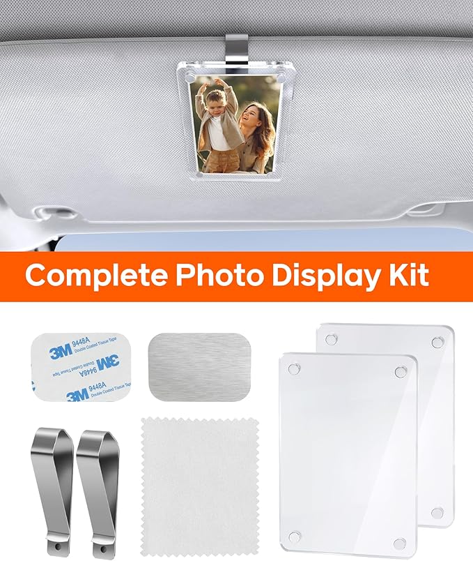 2Pcs Car Picture Holder for Visor Magnetic Picture Frame for 3 Inch Photos, Car Sun Visor Photo Holder with Strong Acrylic Magnet, Personalized Car Accessories with Clips for Easy Display. Gift For Valentine‘s Day
