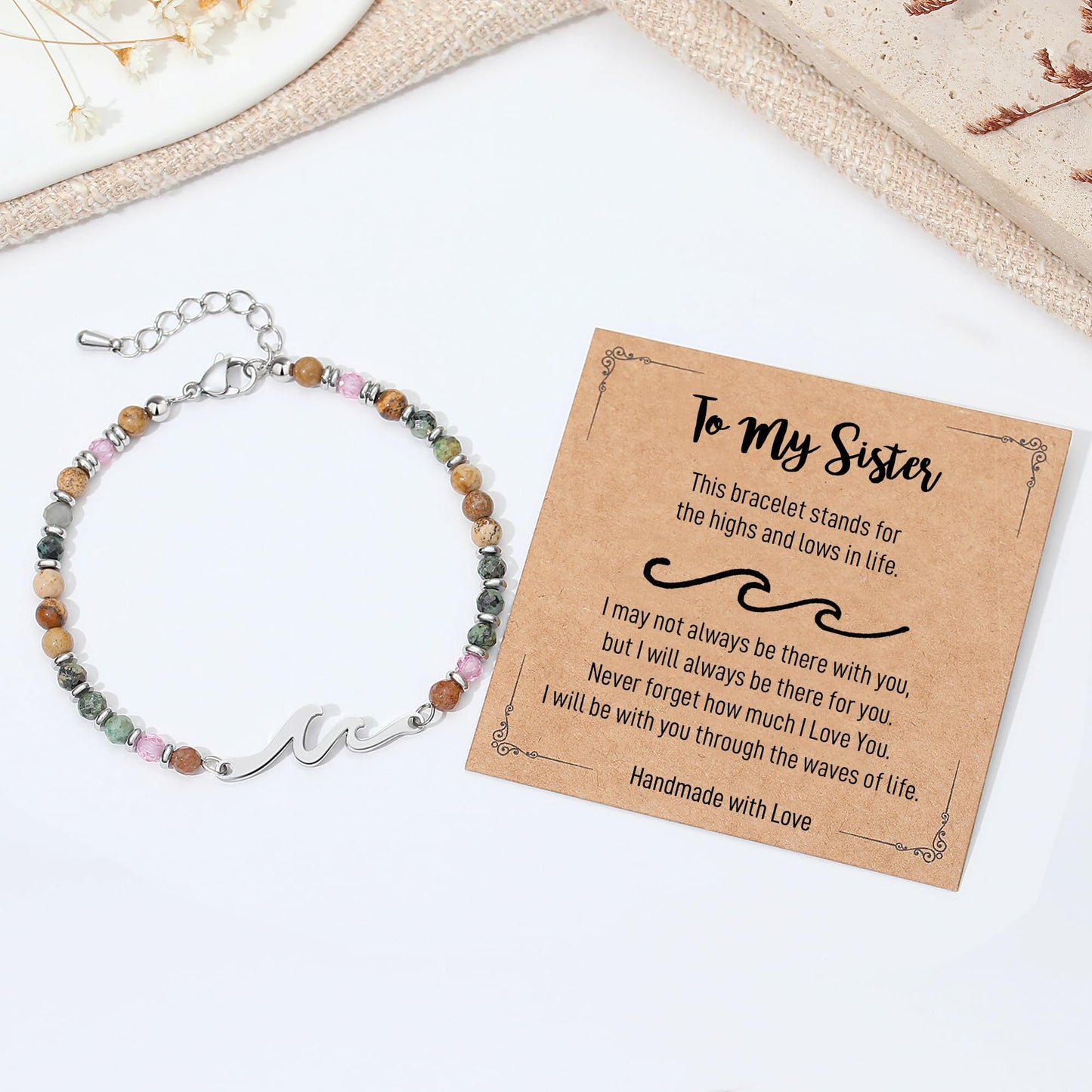 TONY & SANDY Sister Gifts, Wave Bracelet for Women, Sister Birthday Christmas Gifts, Sisters Bracelet, Unique Mother's Valentine's Day gift for Big Little Adult Soul Sisters Jewelry Present