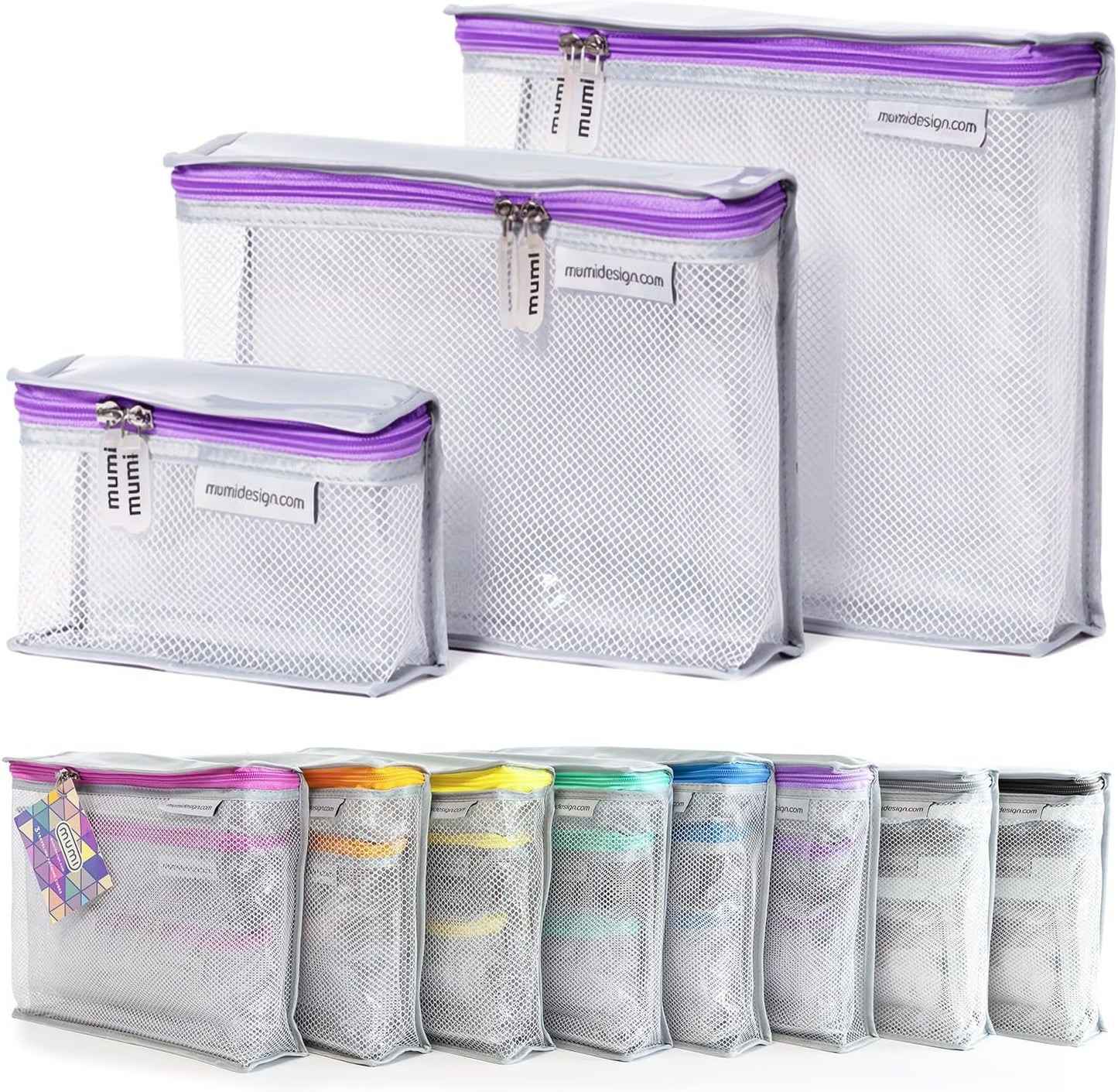 MUMI Travel Toiletry Bag Set of 3 â Clear TSA Approved Toiletry Bags for Women â Reusable Water-Resistant Makeup Organizer Pouches for Skincare, Cosmetics, Travel Accessories, Airport Packing - Purple