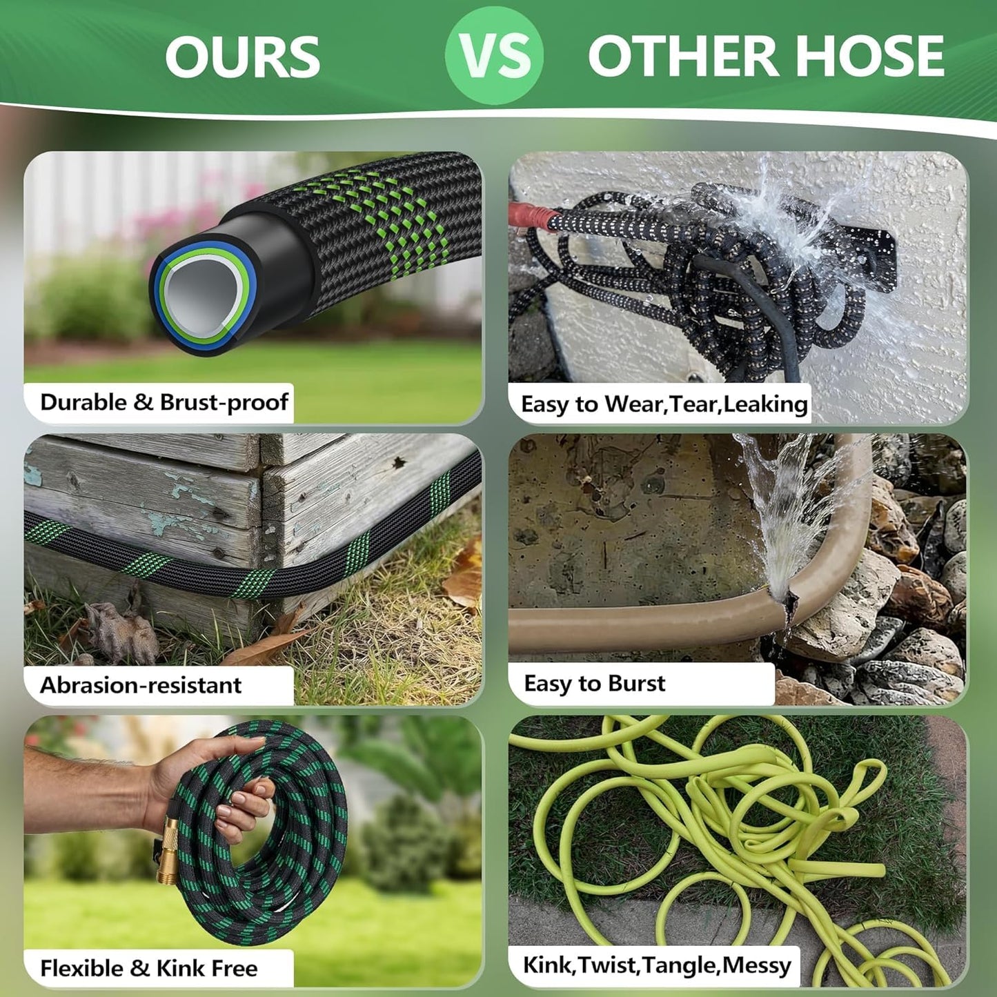25 ft Garden Hose, Flexible Ultra Lightweight Durable Garden Hose, Kink-Free Water Hose with 10 Function Sprayer - Non-Shrinking Garden Hoses, Easy to Store,All-Weather, Car Washing Pipe Garden Hoses