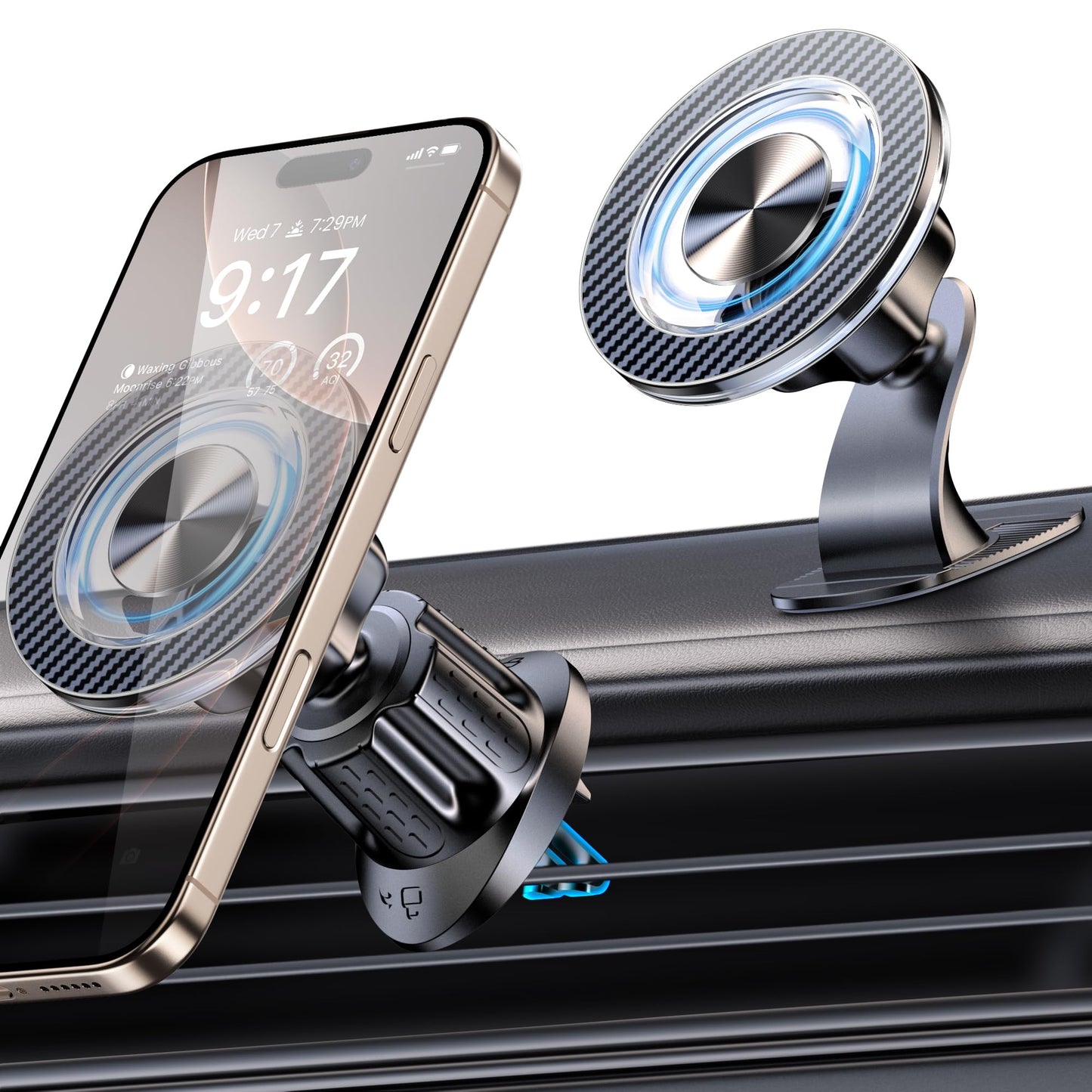 Coneclat for MagSafe Car Mount Magnetic Phone Holder for Car [2025 Upgraded 22X Magnets & Double-Hooks] Phone Holders for Your Car Stand for Dashboard Vent GPS for iPhone 16/15/14/13/12 Android etc