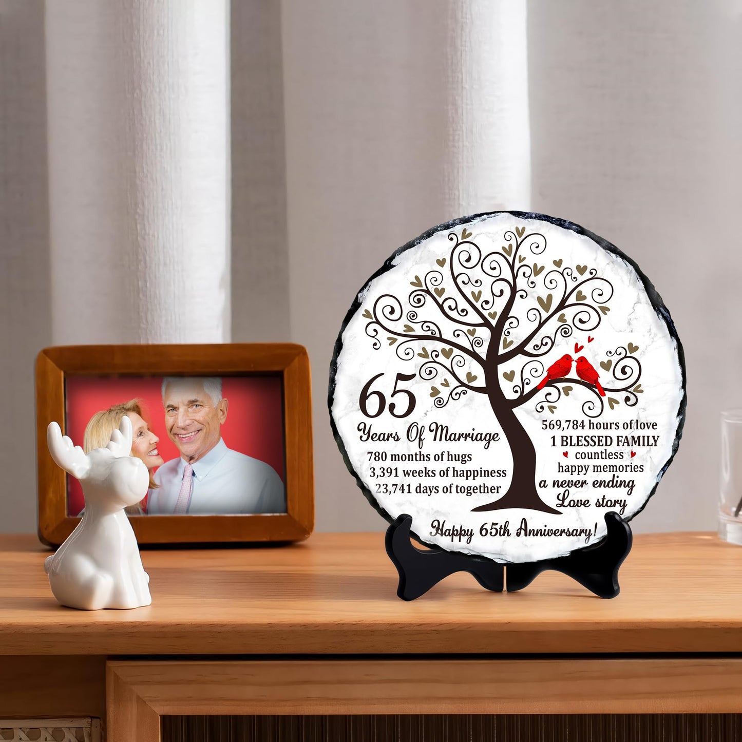 Bozspacer Blue Sapphire Couple Slate Plate – 65th Wedding Gifts for Parents & Couples – Unique 65th Anniversary Wedding Gift Ideas – 65 Years of Marriage Decoration, Plaque, Keepsake