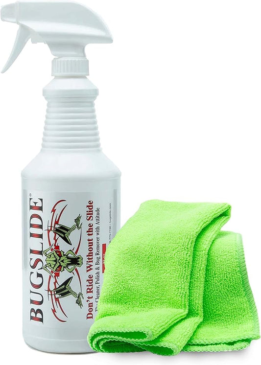 BugSlide 32 Oz Car Detailing Kit with Microfiber Towel – Exterior or Interior Car Cleaner and Waterless Detailer Spray – Clean, Polish, Shine, and Degrease, Never Wax Again – Easy to Use