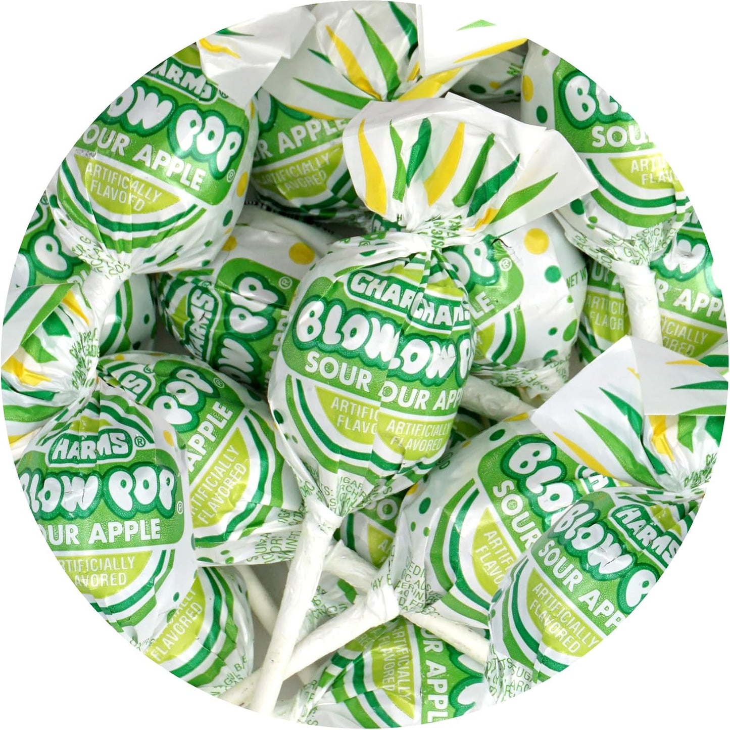 Charms Green Sour Apple Blow Pops, 1lb Bulk Bag (Approx 22), Green Apple Sour Candy Gum Filled Lollipops, Individually Wrapped Bulk Hard Candy, The Hampton Popcorn & Candy Company