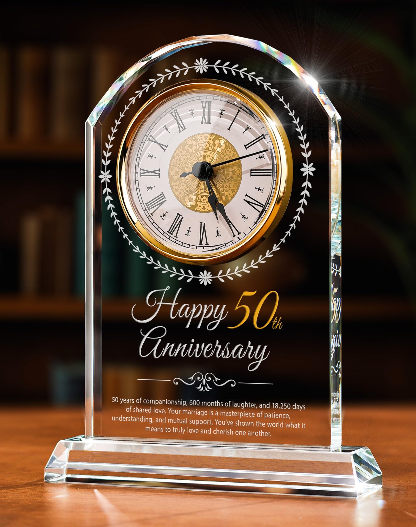 Sttokilly 50th Wedding Anniversary K9 Crystal Quartz Clock,50 Years of Marriage Gift,Happy Golden Anniversary Decoration Gift,for Parents,Grandparents,Couple