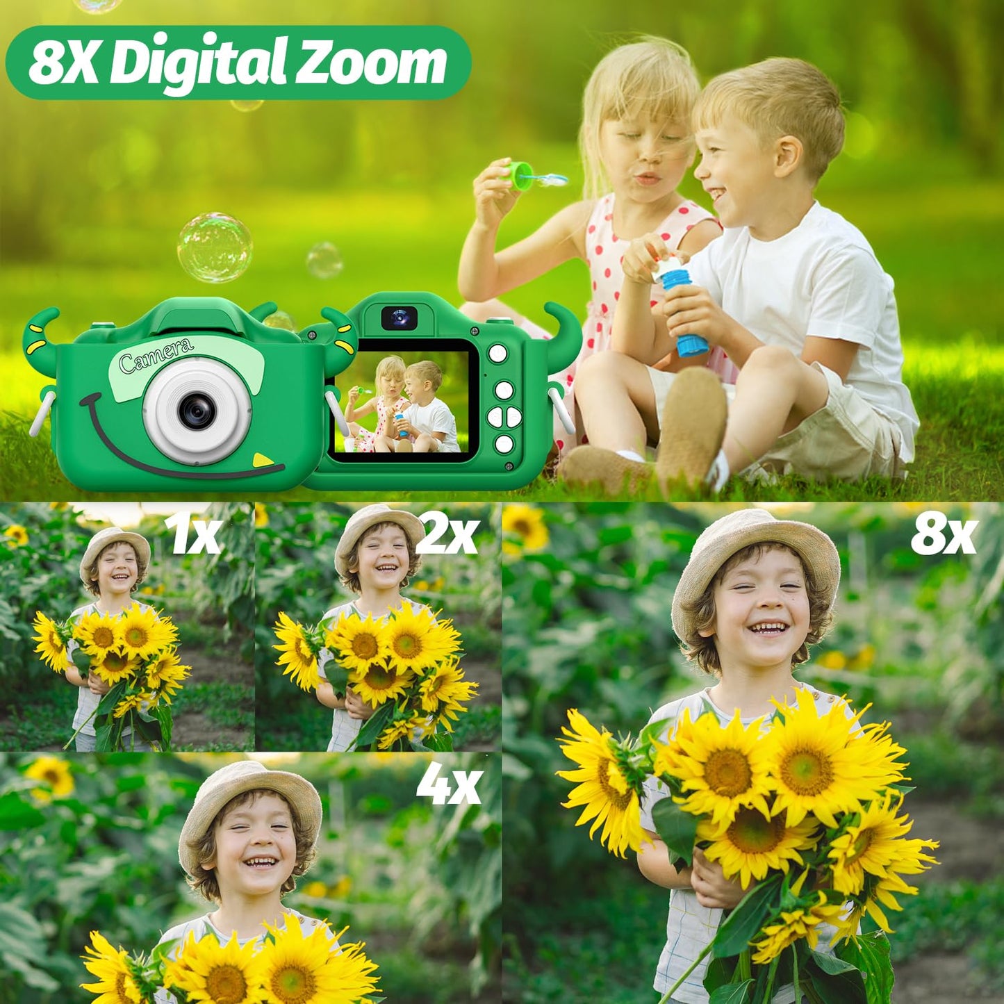 Goopow Kids Camera Toys for 3-8 Year Old Girls Boys,Children Digital Video Camcorder Camera with Cartoon Soft Cover, Best Chritmas Birthday Festival Gift for Kids - 32G SD Card Included