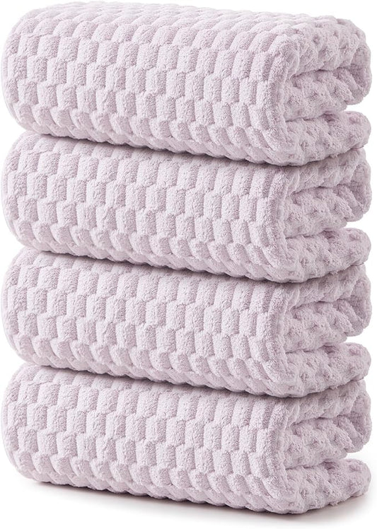 REDKISS 4 Pack Purple Microfiber Bath Towels - Large Shower Towels Set for Bathroom, Super Absorbent Towel Set of 4 Lagre, Quick Dry Bathroom Towel for Spa, Gym,Travel, Lint Free, Ultra Soft