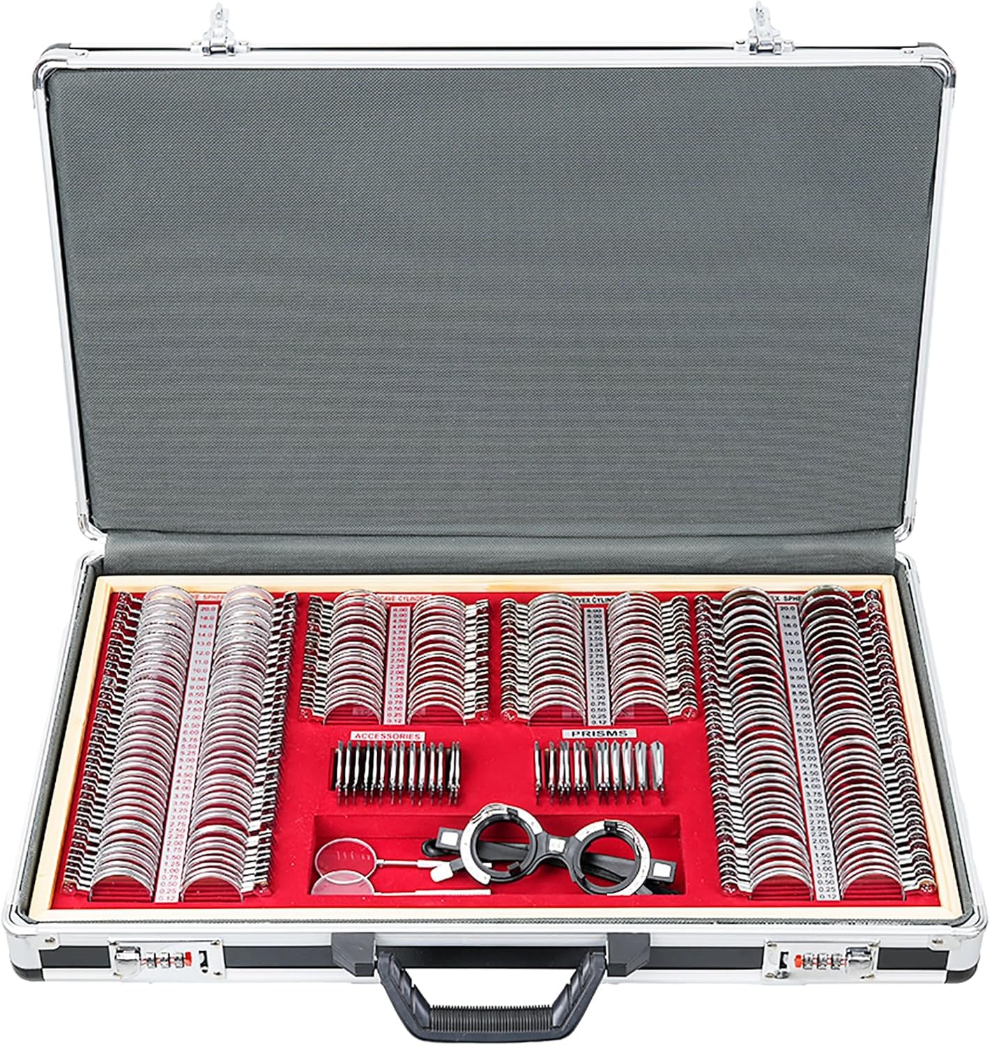 Trial Lens Set Optical Trial Lenses 268 Piece Trial Lens Set Metal Edge Aluminum Case Adjustable Eye Test Trial Frame Grade A
