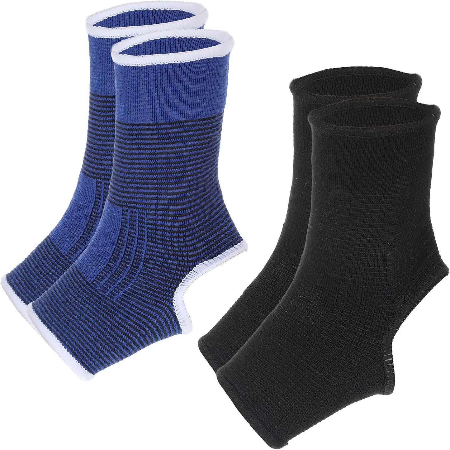 2 Pairs Muay Thai Ankle Support Compression Ankle Sleeve Boxing Foot Braces for Men Women Kickboxing Martial Arts Gym Running Sports, Breathable Foot Wraps Support, Black Blue