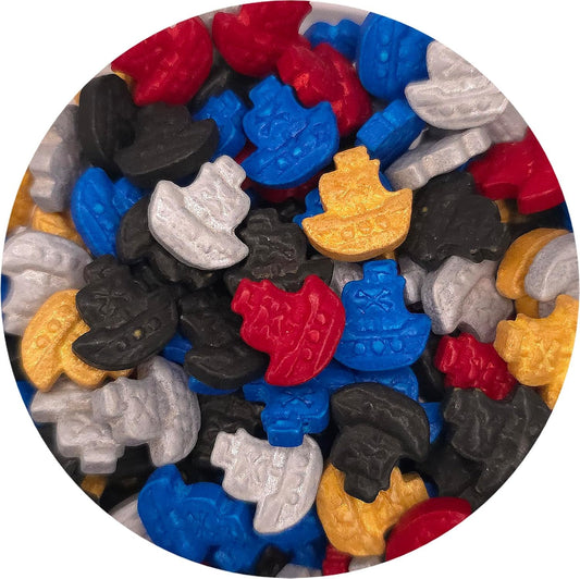 NCS Pirate Ship Shaped Edible Sprinkles – Red, Yellow, Blue, Silver & Black Cupcake, Cake & Cookie Decorations, 7 oz