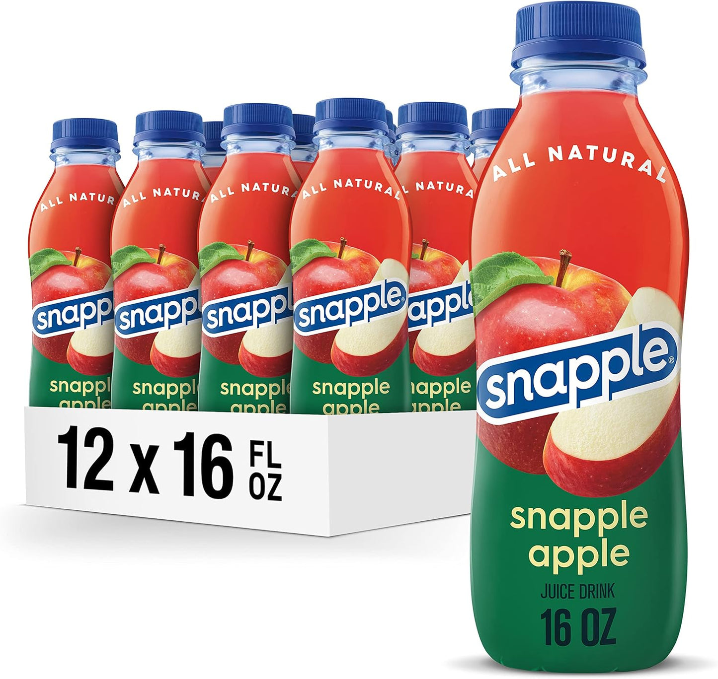 Snapple Apple Juice Drink, 16 Fl Oz Recycled Plastic Bottle, All Natural, No Artificial Flavors Or Sweeteners, Gluten-free, Contains 10% Real Juice 12 Pack