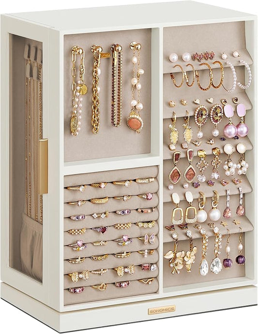 SONGMICS Jewelry Box 360Â° Rotating, Jewelry Storage Case with 7 Drawers, Jewelry Organizer, Glass Window, Spacious, Vertical Jewelry Storage, Open Design, Great Gift, Cloud White UJBC201W01
