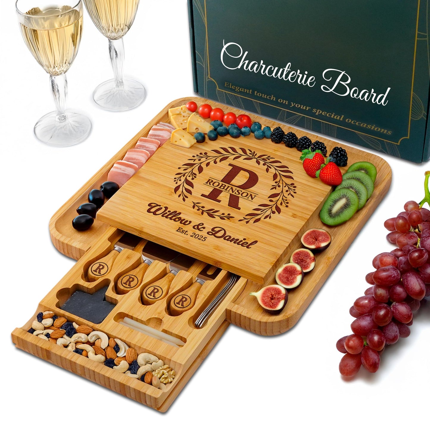 Personalized Charcuterie Board, Wedding Gifts for Couples 2025, Custom Cheese Boards Bridal Shower Gifts, Housewarming Gifts for Christmas, Anniversary, Engagement, New Home, Bride, Parent, Women