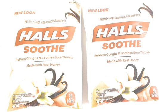 Halls Soar Throats Cough, Honey Vanilla, 30 Drops (Pack of 2)