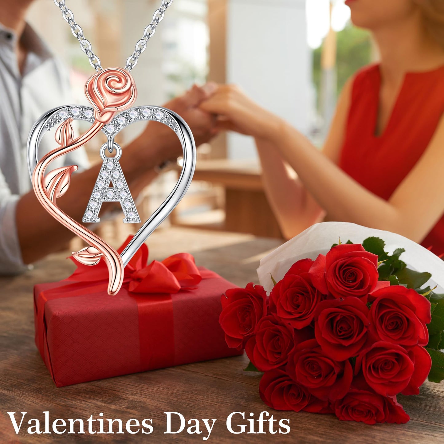 Iefil Necklaces for Women Gifts - Anniversary Women Gifts, Birthday Gift for Female, Gift for Wife Girlfriend Mom | Rose Heart Necklaces, Initial K