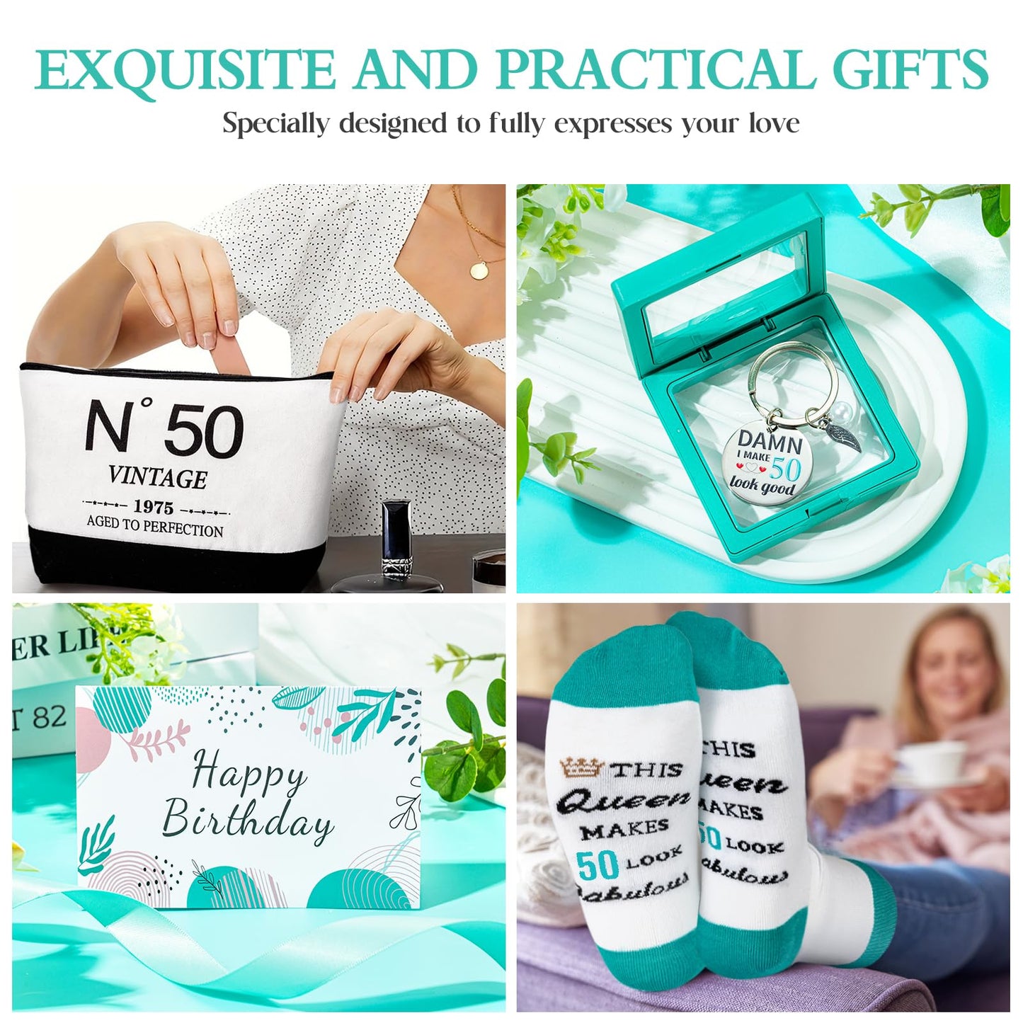 50th Birthday Gifts for Women，Gift Set for Women 1975 Canvas Tote Bag 50th Birthday Gift for Her Unique Gifts Basket for Her Turning 50 Mom Wife Sister Friend