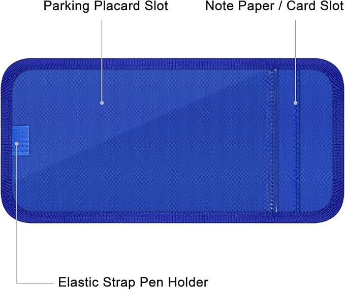 Handicap Placard Holder for Auto, Wisdompro Disabled Parking Permit Sign Protector for Car Sun Visor with Note Paper Slot, Pen Holder and Elastic Strap - Blue